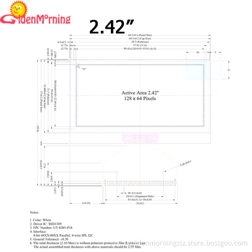 2.42" oled display yellow color